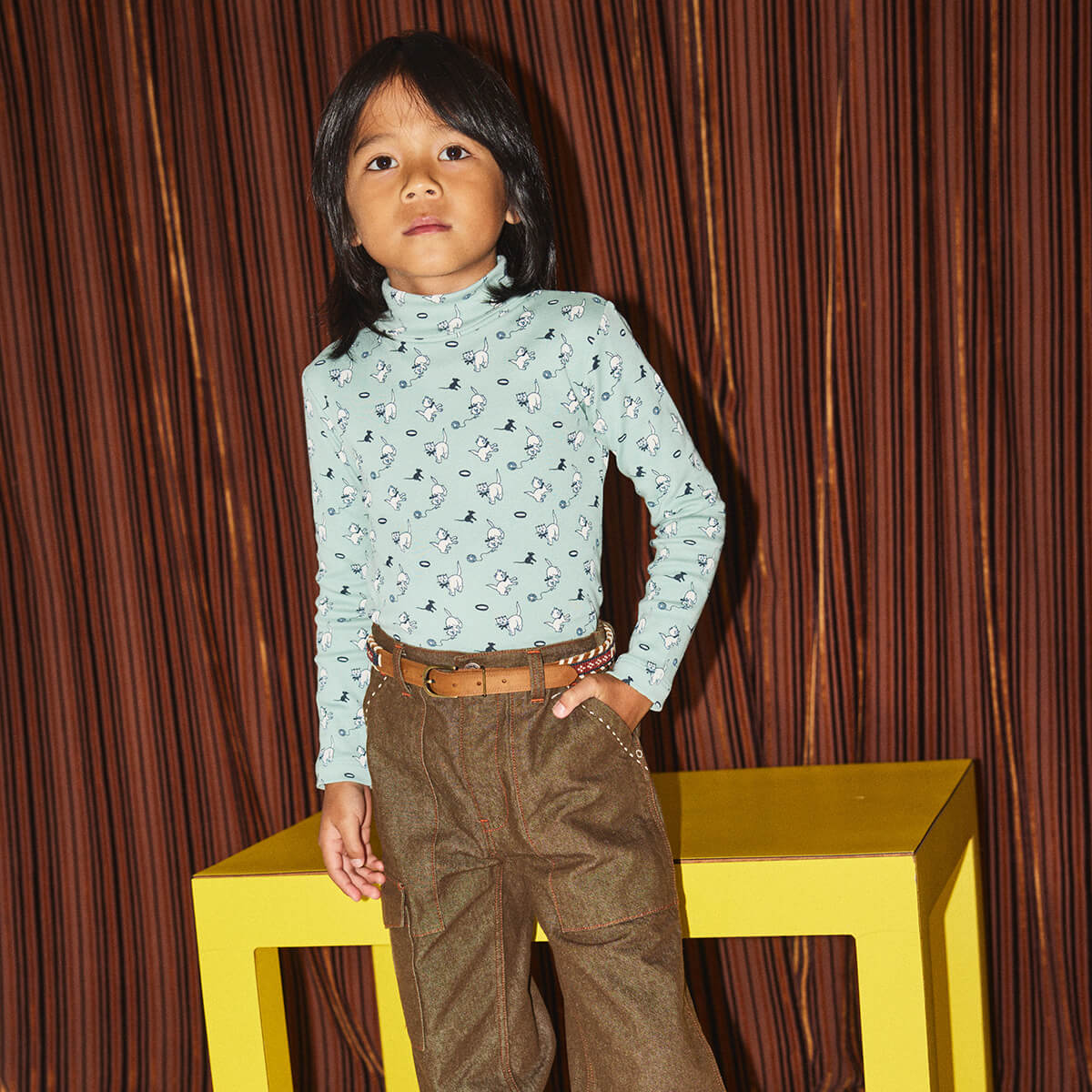 トップス Turtleneck Sage Cat & Mouse 3y Turtleneck in Sage Cat & Mouse by Misha & Puff – Junior Edition