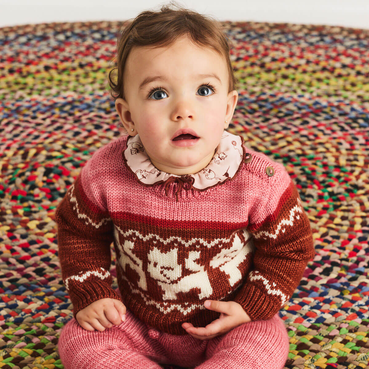 Baby Pattie Onesie in Candyfloss Cat & Mouse by Misha & Puff