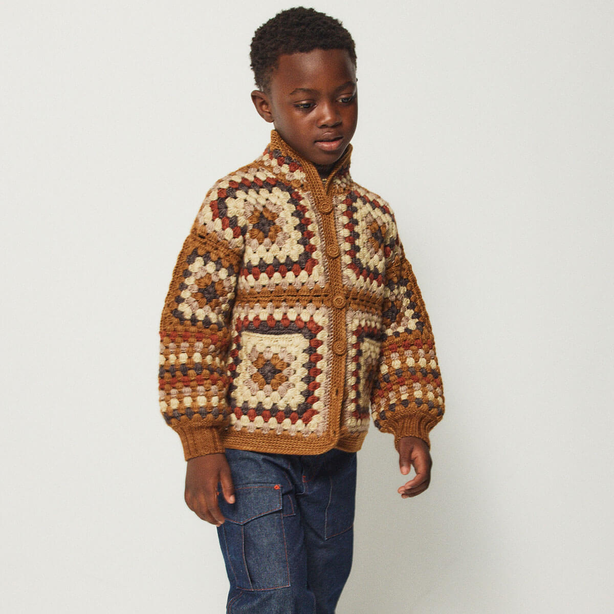 Crochet Big Square Jacket in Acorn by Misha & Puff