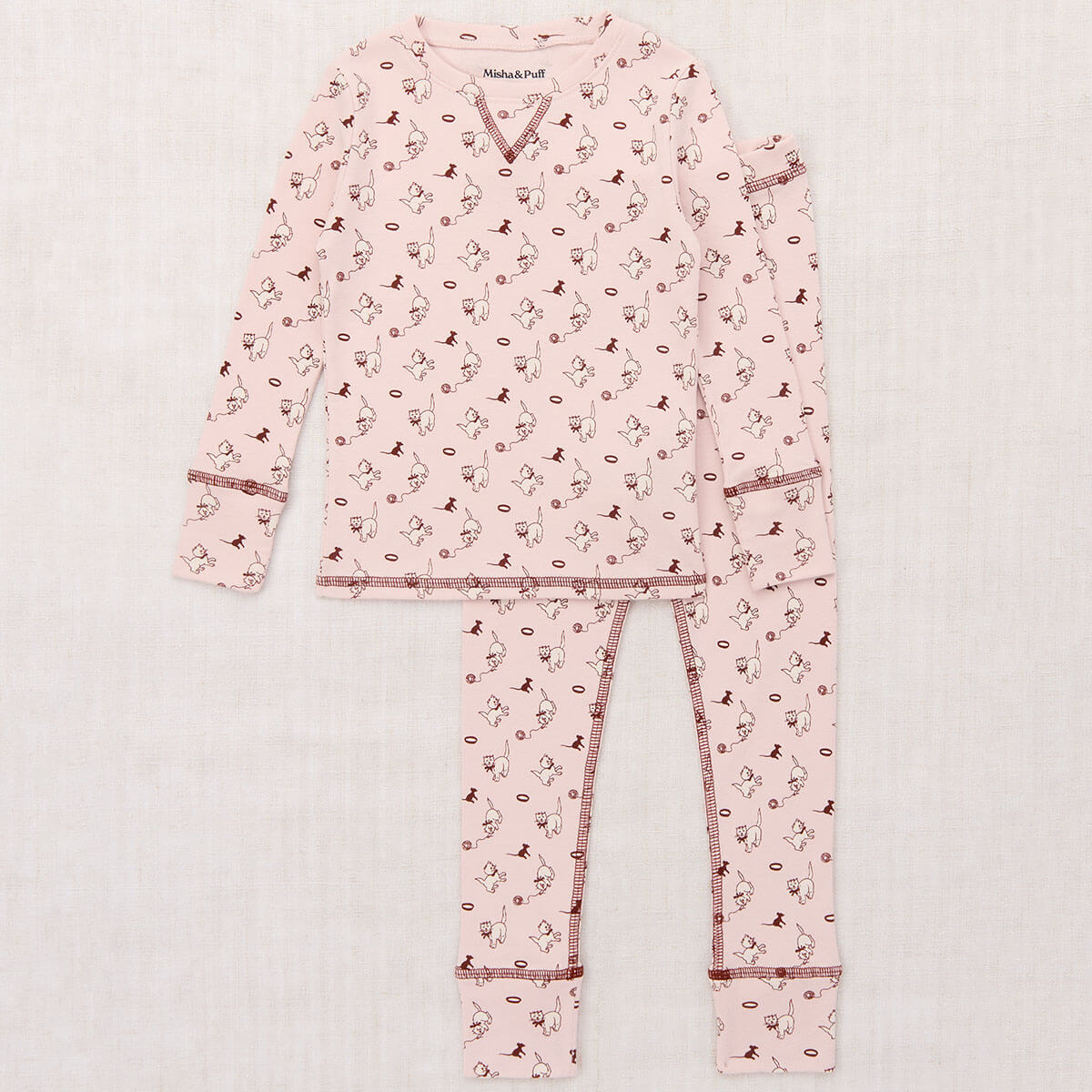 Pajama Set in Candyfloss Cat & Mouse by Misha & Puff