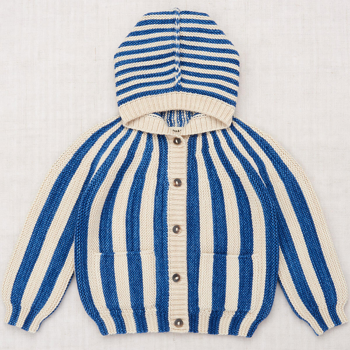 Circus Stripe Hooded Cardigan in Blueberry by Misha & Puff