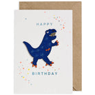Blue Dino Iron On Patch Greetings Card by Petra Boase