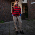 Boxy Sweater in Rusty Mulberry Block Stripe by Repose AMS
