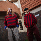 Boxy Sweater in Rusty Mulberry Block Stripe by Repose AMS