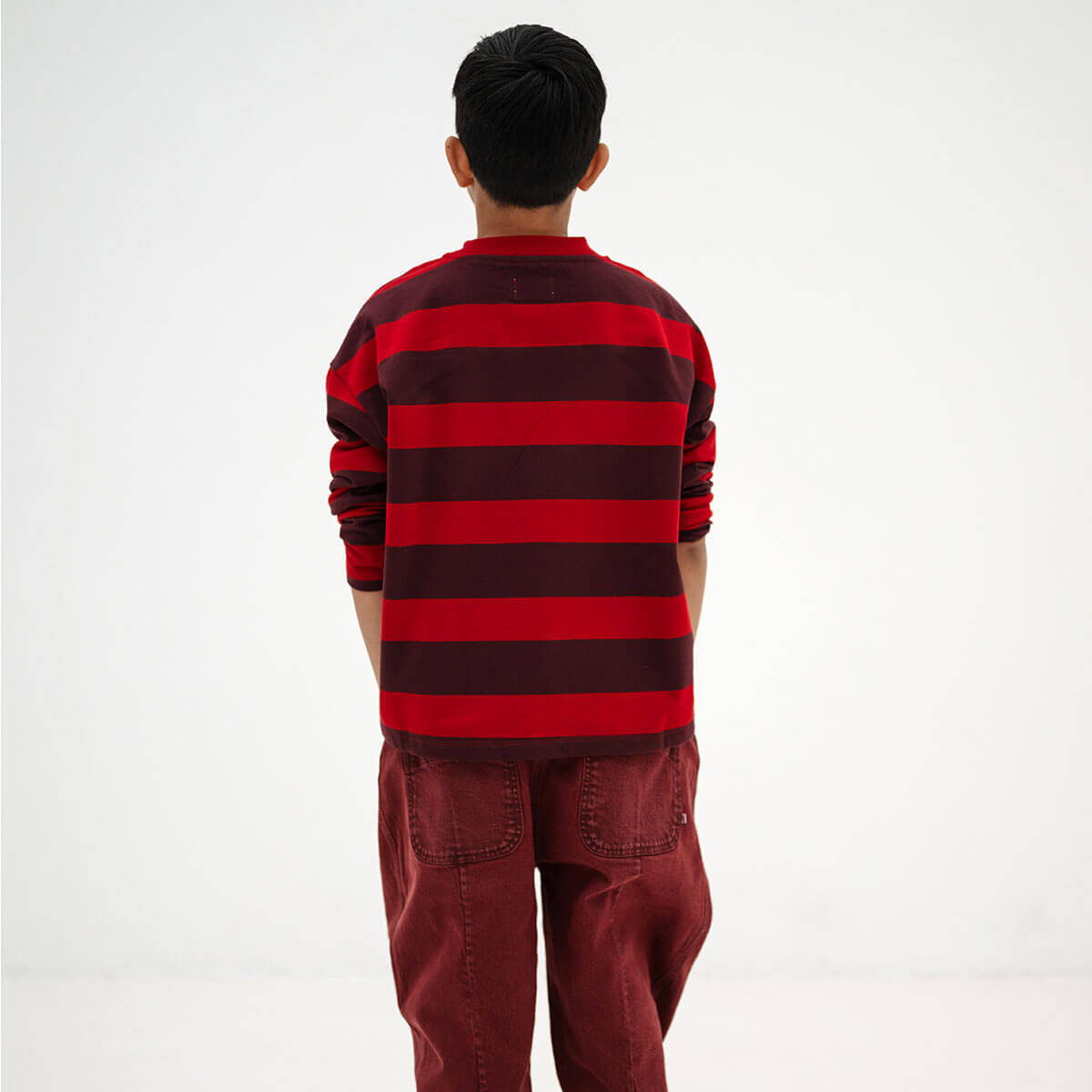 Boxy Sweater in Rusty Mulberry Block Stripe by Repose AMS