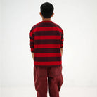 Boxy Sweater in Rusty Mulberry Block Stripe by Repose AMS
