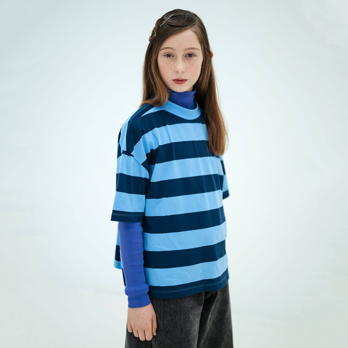 Boxy Tee in Horizon Dark Eclipse Block Stripe by Repose AMS