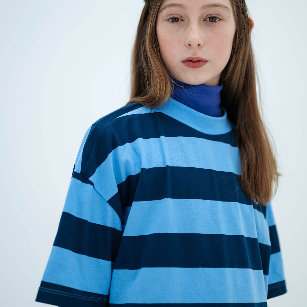 Boxy Tee in Horizon Dark Eclipse Block Stripe by Repose AMS