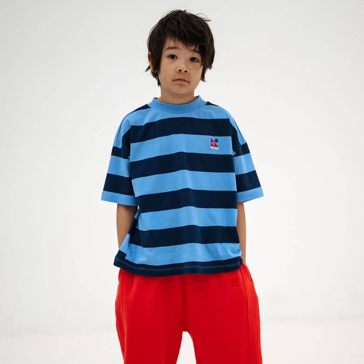 Boxy Tee in Horizon Dark Eclipse Block Stripe by Repose AMS