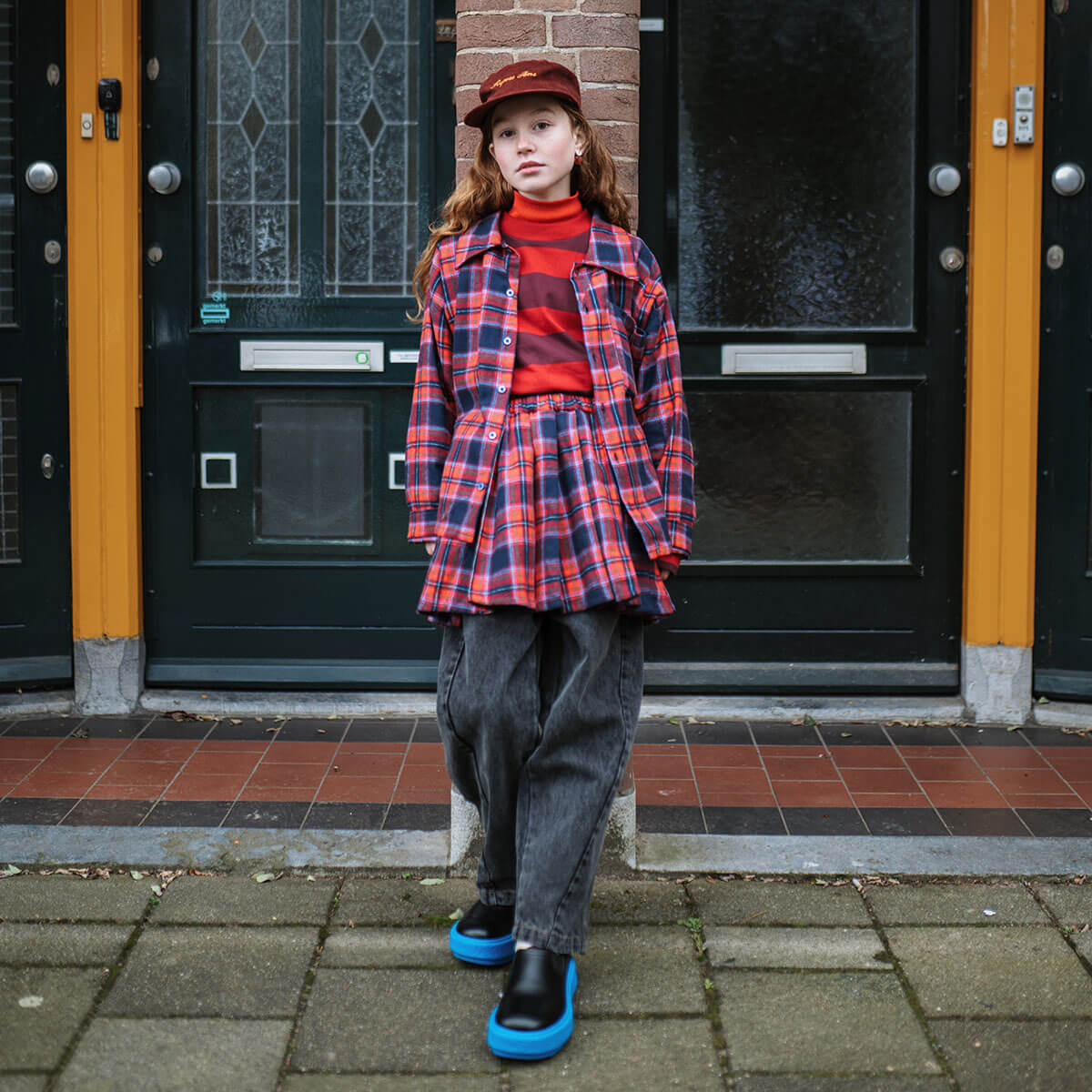 Button Down Shirt in Firecracker Horizon Check by Repose AMS
