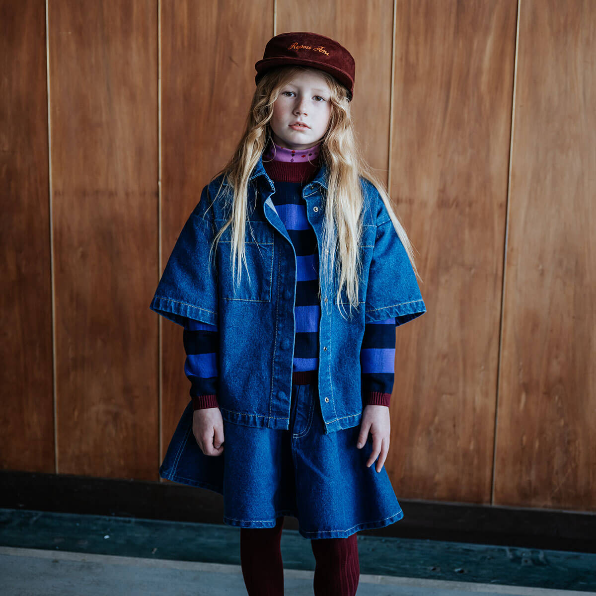 Knit Crew Sweater in Orchid Blue Block Stripe by Repose AMS