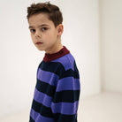 Knit Crew Sweater in Orchid Blue Block Stripe by Repose AMS