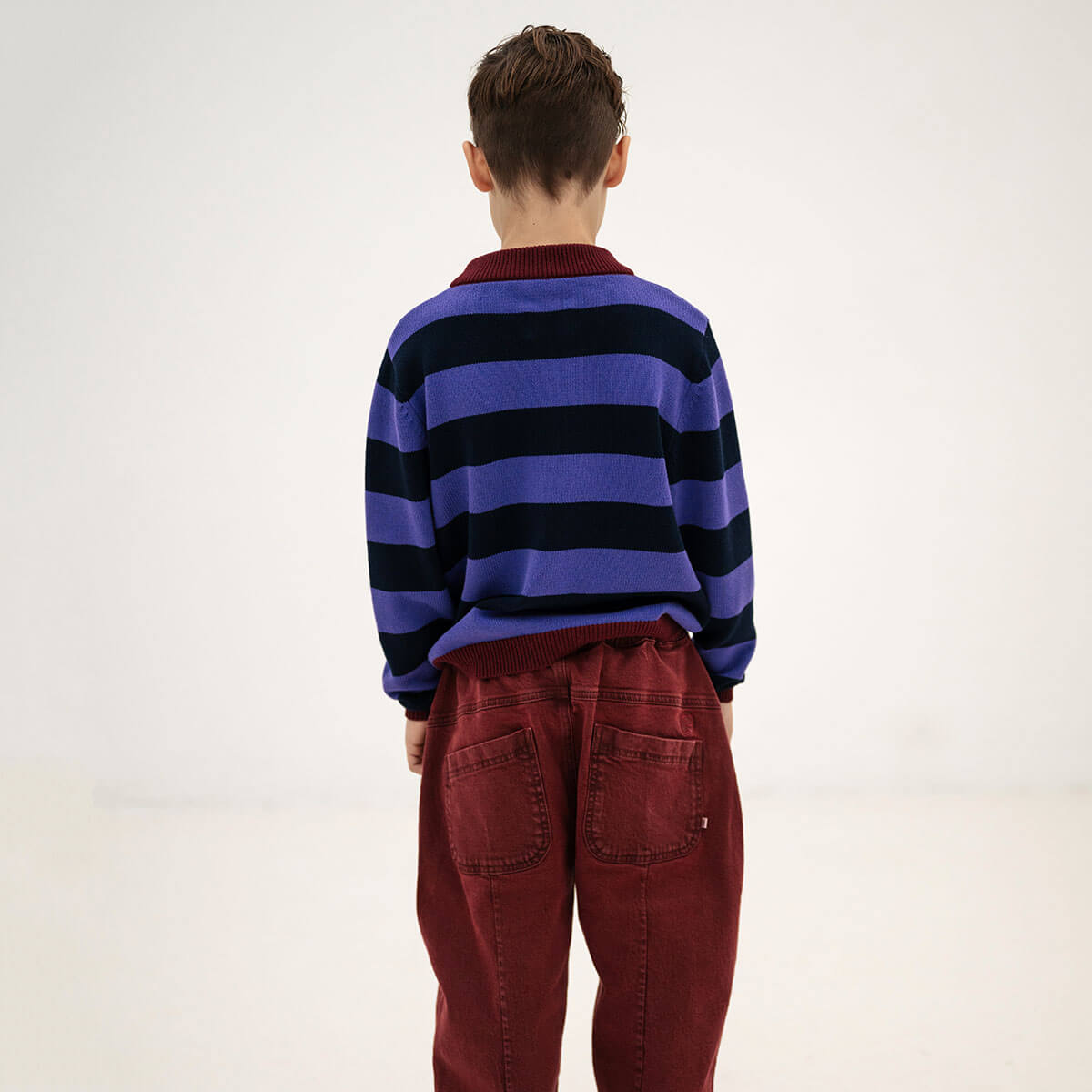 Knit Crew Sweater in Orchid Blue Block Stripe by Repose AMS