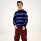 Knit Crew Sweater in Orchid Blue Block Stripe by Repose AMS