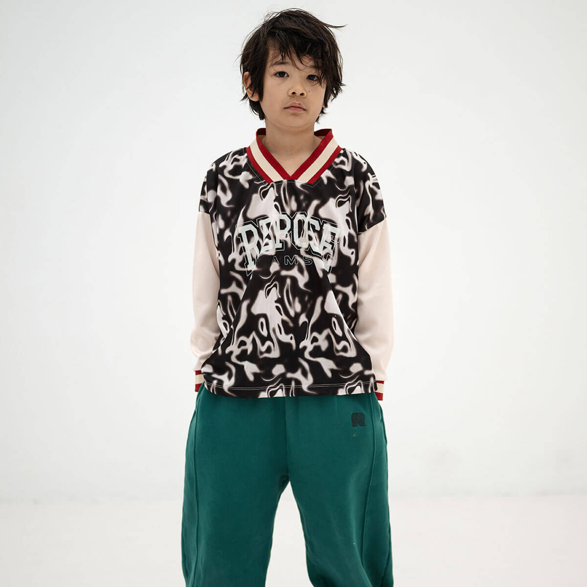 Soccer Tee in Liquid Marble Colour Block by Repose AMS