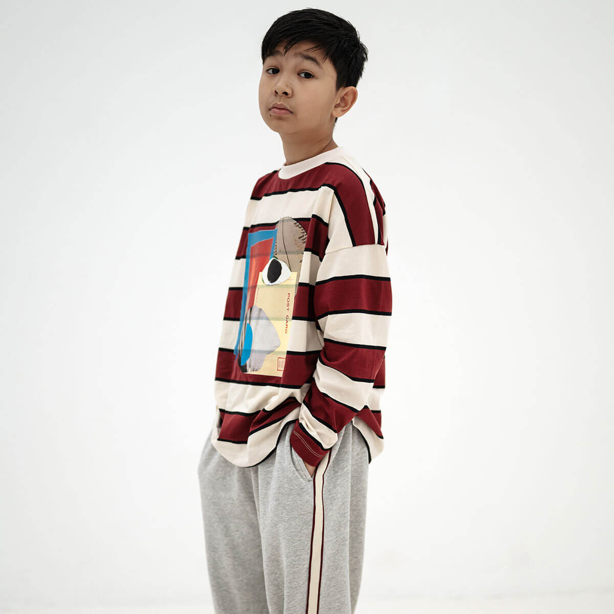 Wide Cut Long Tee in Mulberry Stripe by Repose AMS