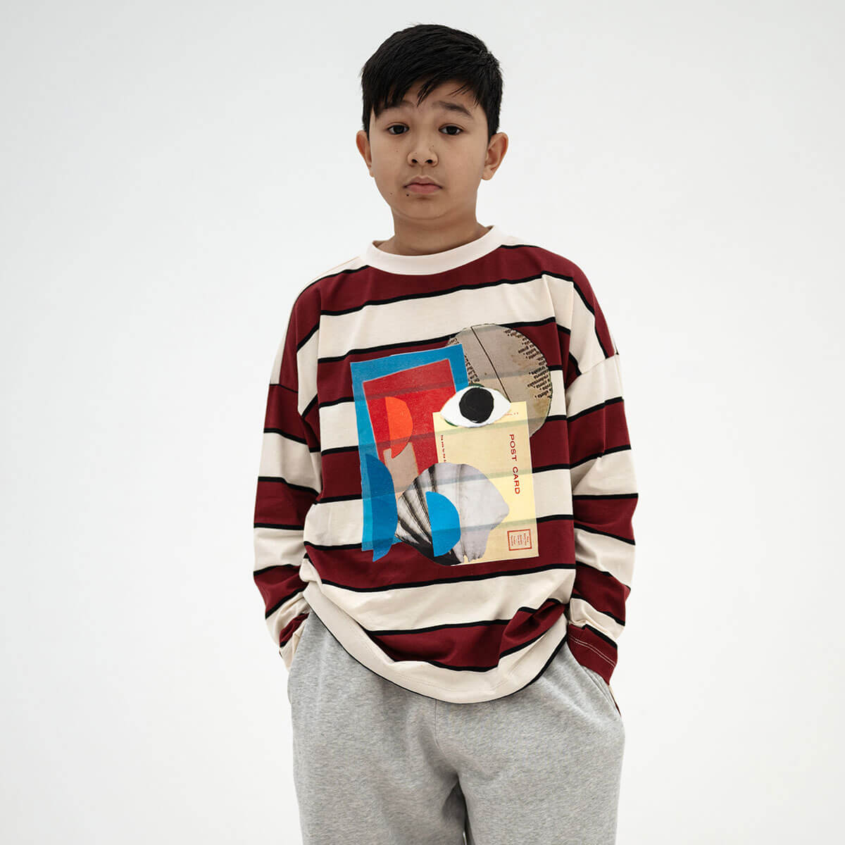 Wide Cut Long Tee in Mulberry Stripe by Repose AMS