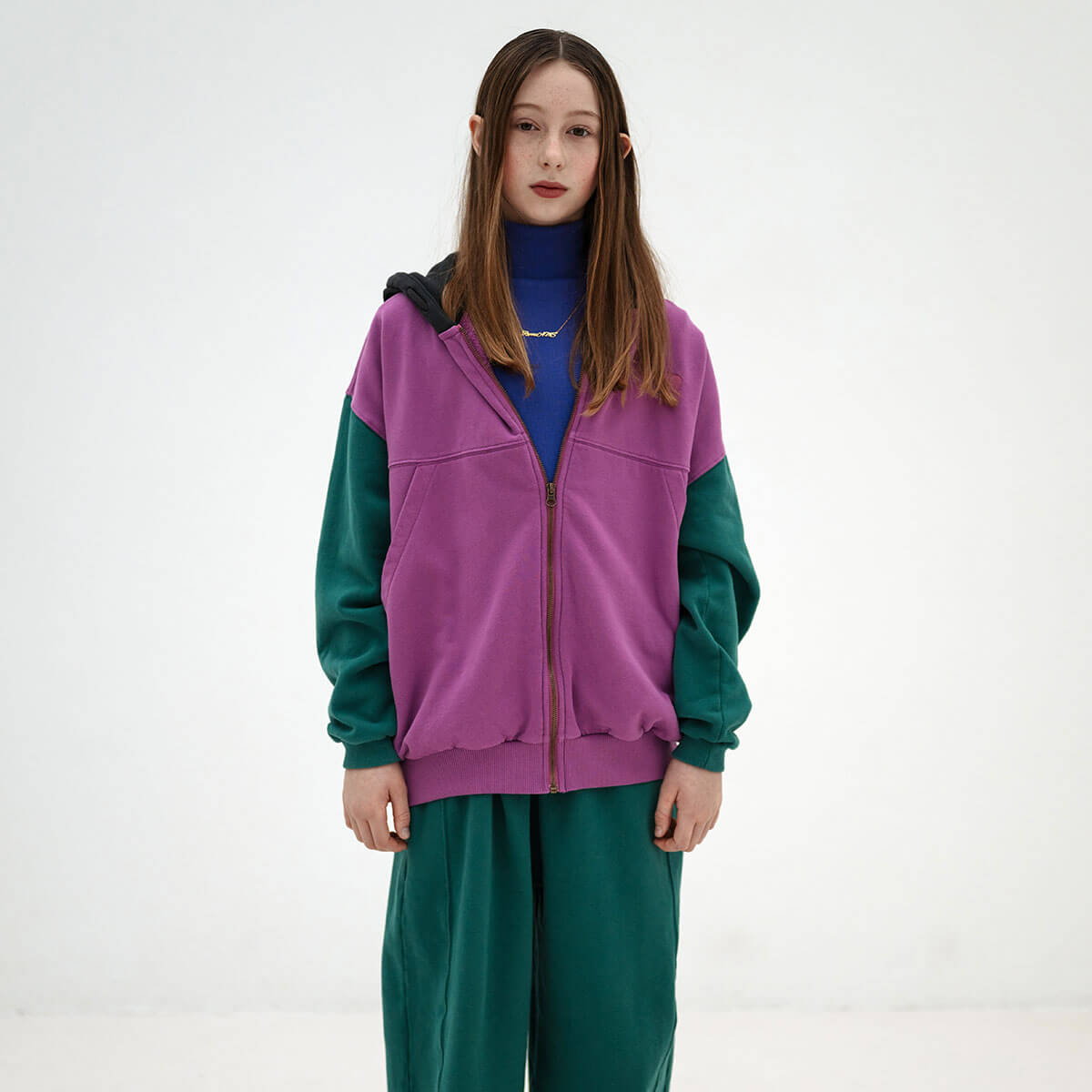 Zip Up Hoodie in Colour Block by Repose AMS