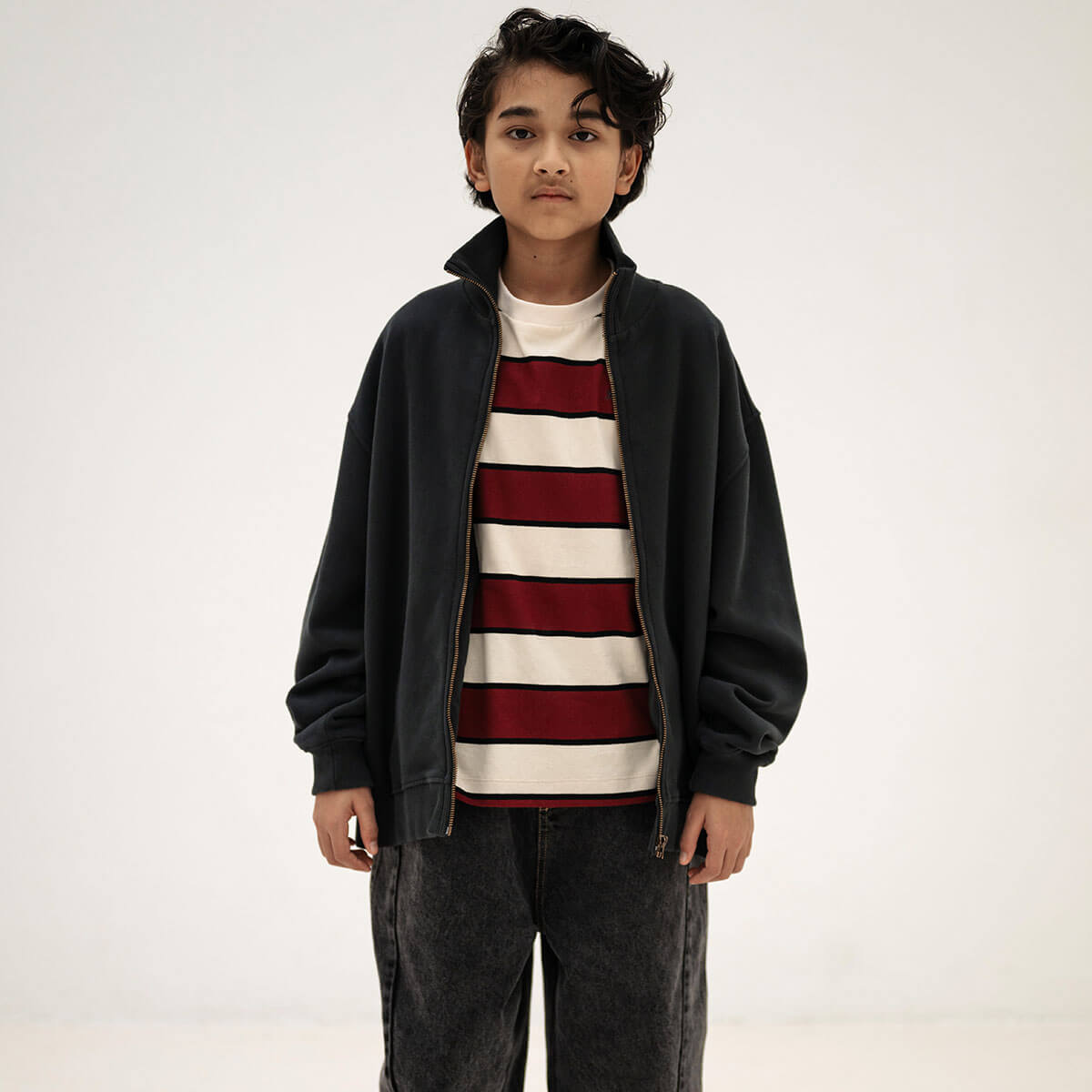 Zip Up Sweater in Moonless Night Black by Repose AMS