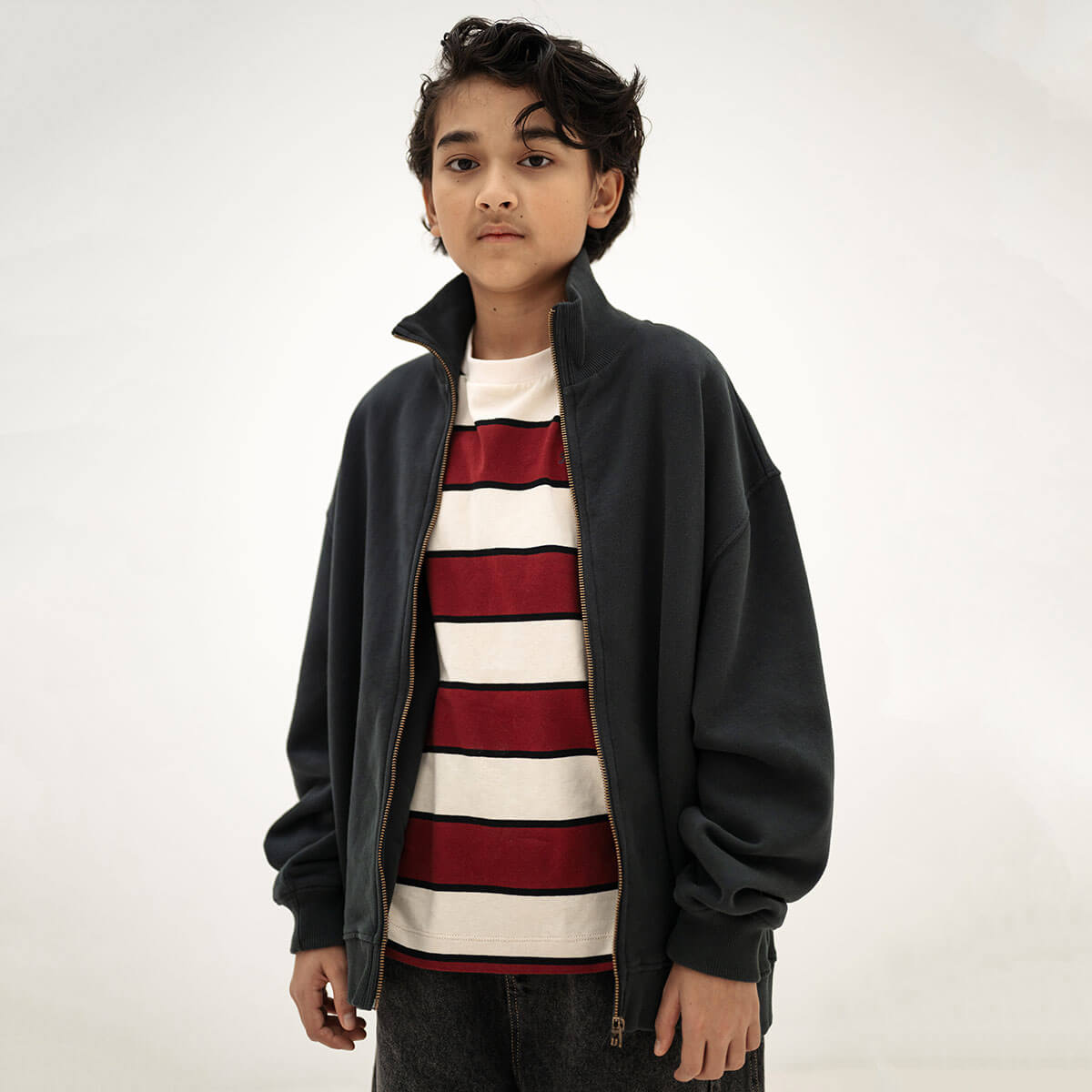 Zip Up Sweater in Moonless Night Black by Repose AMS