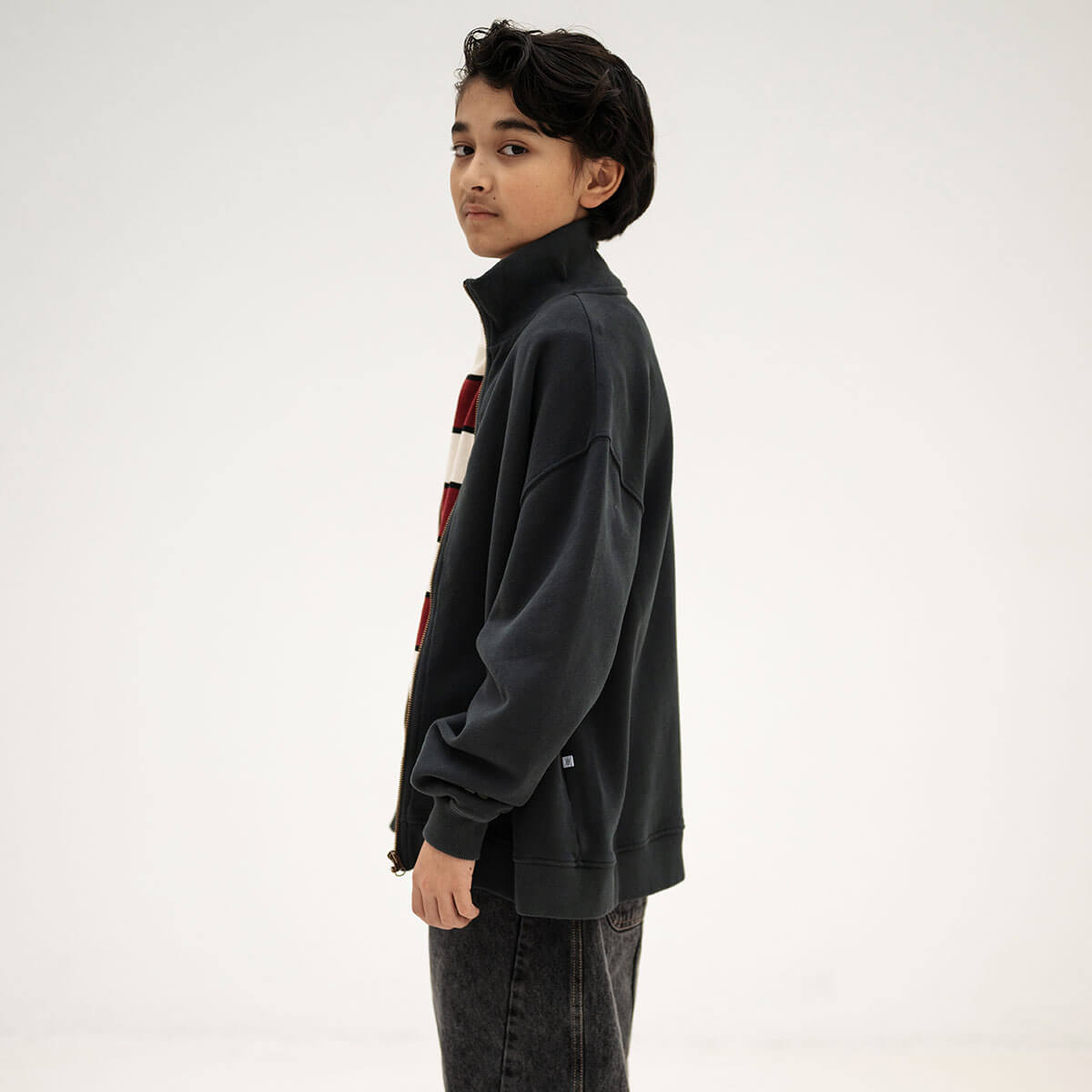 Zip Up Sweater in Moonless Night Black by Repose AMS