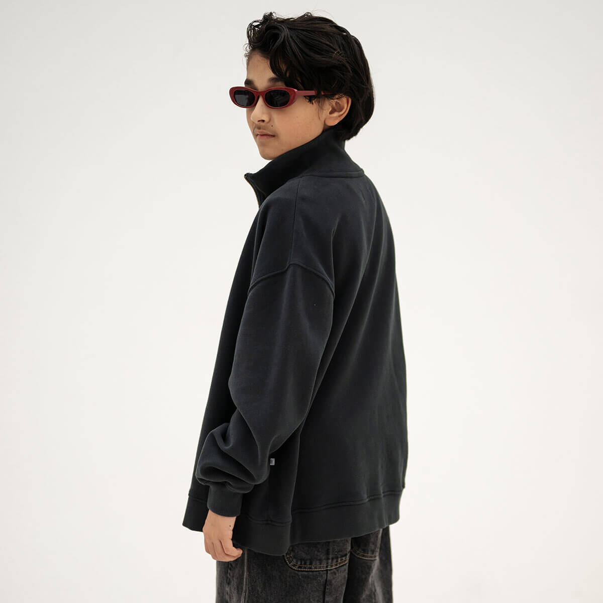 Zip Up Sweater in Moonless Night Black by Repose AMS
