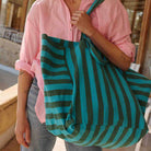 Elisa Tote Bag in Turquoise / Olive Stripes by Rose in April