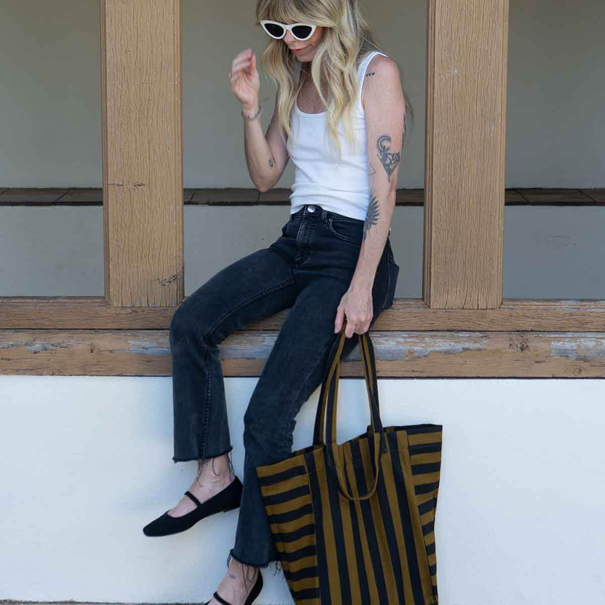 Elisabeth Tote Bag in Cumin / Black Stripes by Rose in April