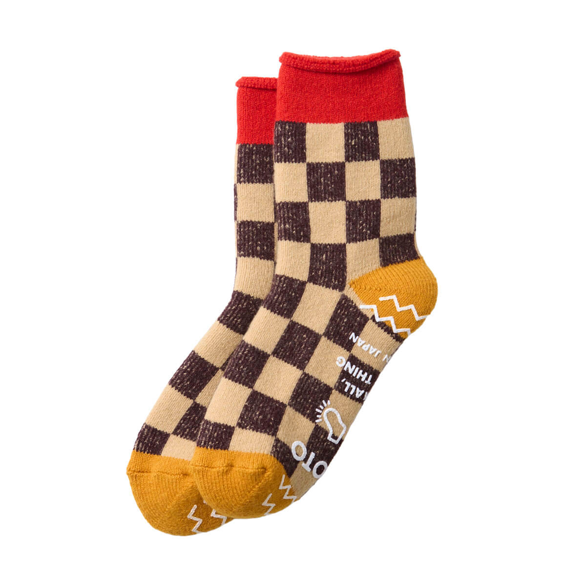 Checkerboard Pile Room Adult Socks in Red / Yellow by RoToTo