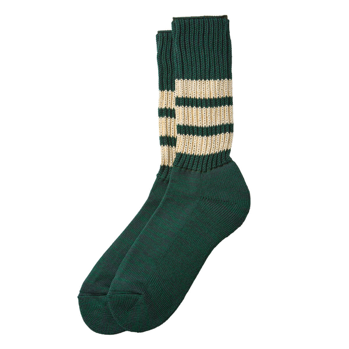 Coarse Ribbed Old School Adult Socks in Green / Cream by RoToTo