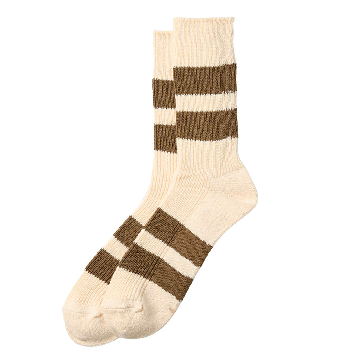 Recycled Cotton Stripe Adult Socks in Ecru / Moss Brown by RoToTo