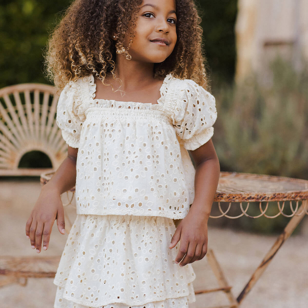 Rose Mini Skirt in Natural Broderie by Rylee & Cru – Junior Edition