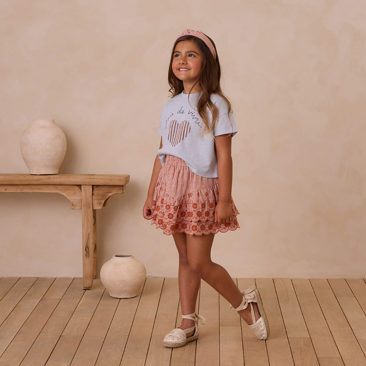 Tiered Mini Skirt in Poppy Gingham by Rylee & Cru – Junior Edition
