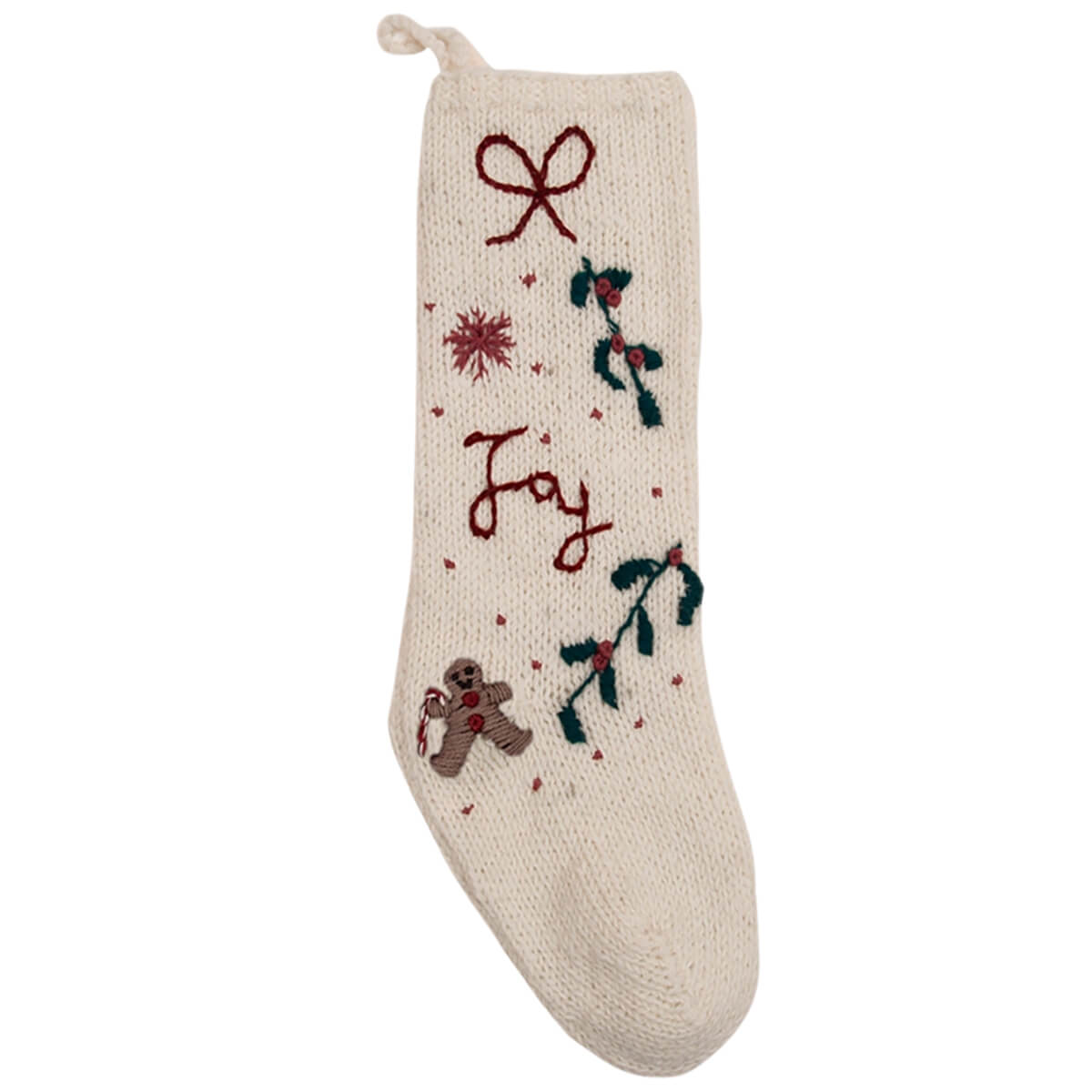 Gingerbread Knitted Christmas Stocking in Cream White by Shirley