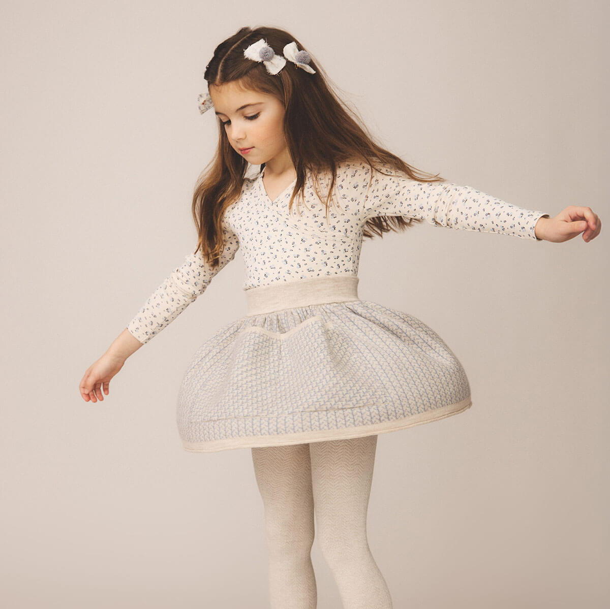 Crossover Tee in Calico Print / Powder by Soor Ploom
