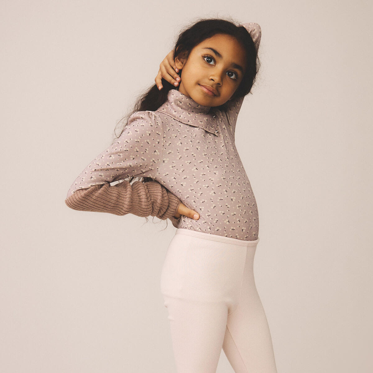 Pouf Turtleneck in Calico Print / Pigeon by Soor Ploom