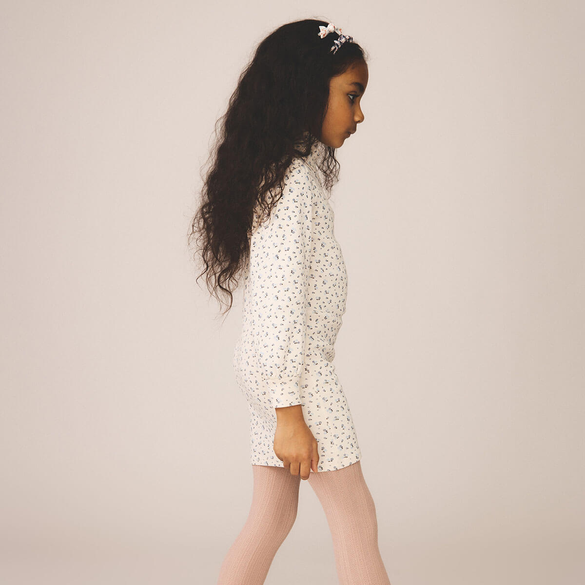 Pouf Turtleneck Dress in Calico Print / Powder by Soor Ploom