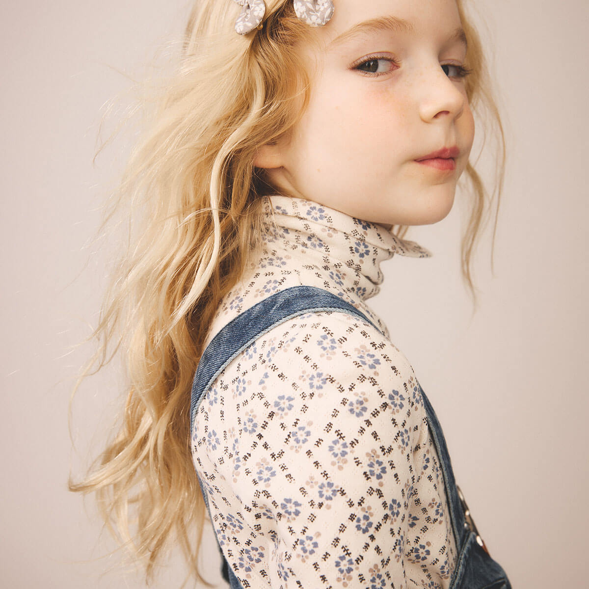 Snap Turtleneck in Calico Print / Powder by Soor Ploom