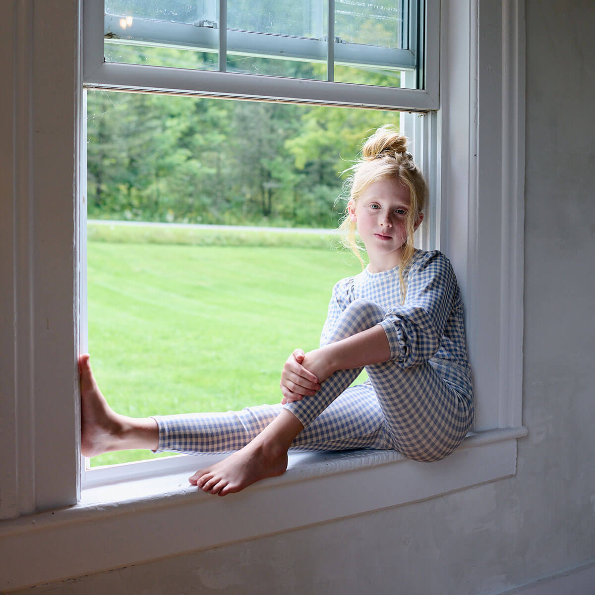 Stretch Legging in Gingham Print / Powder by Soor Ploom
