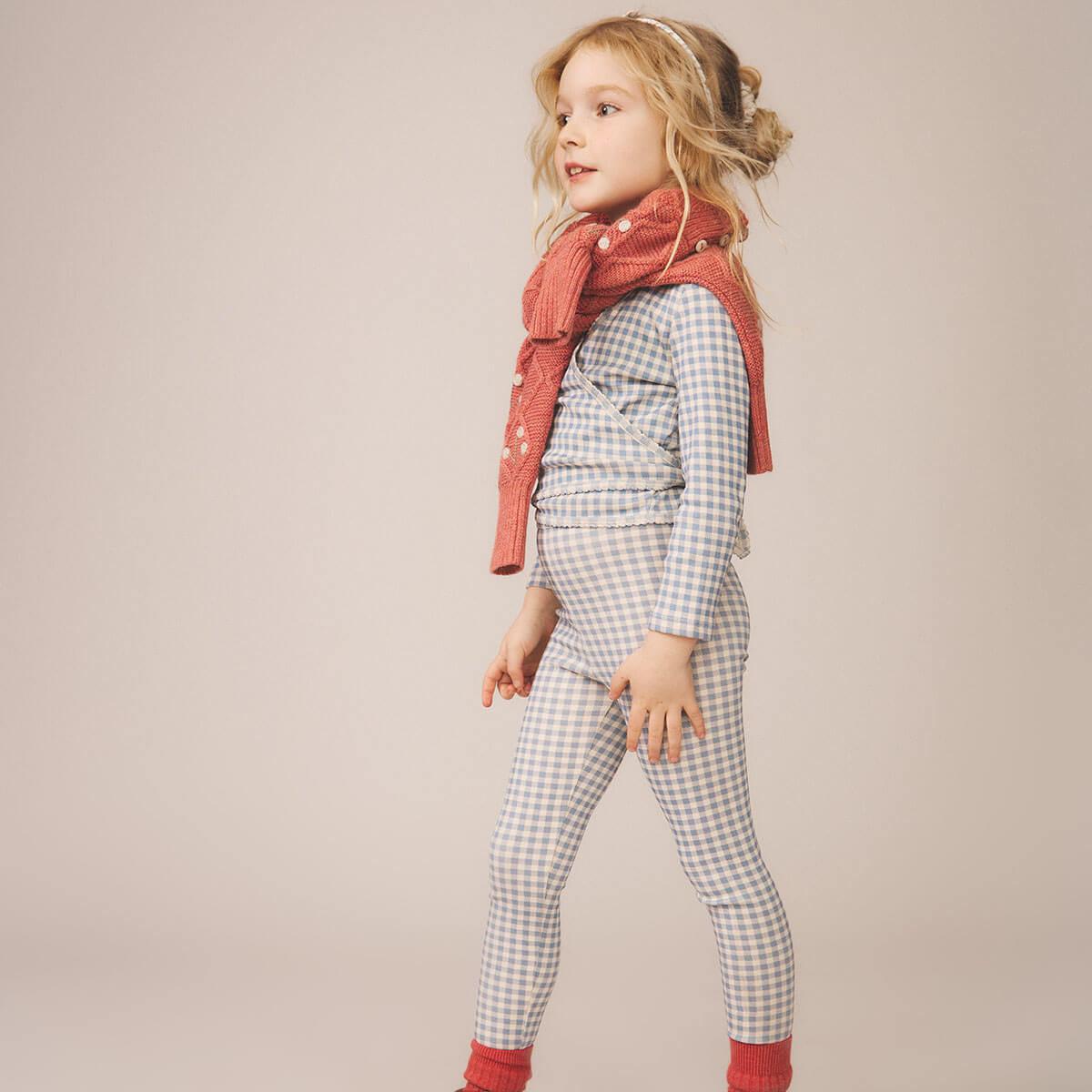 Wrap Tee in Gingham Print / Powder by Soor Ploom