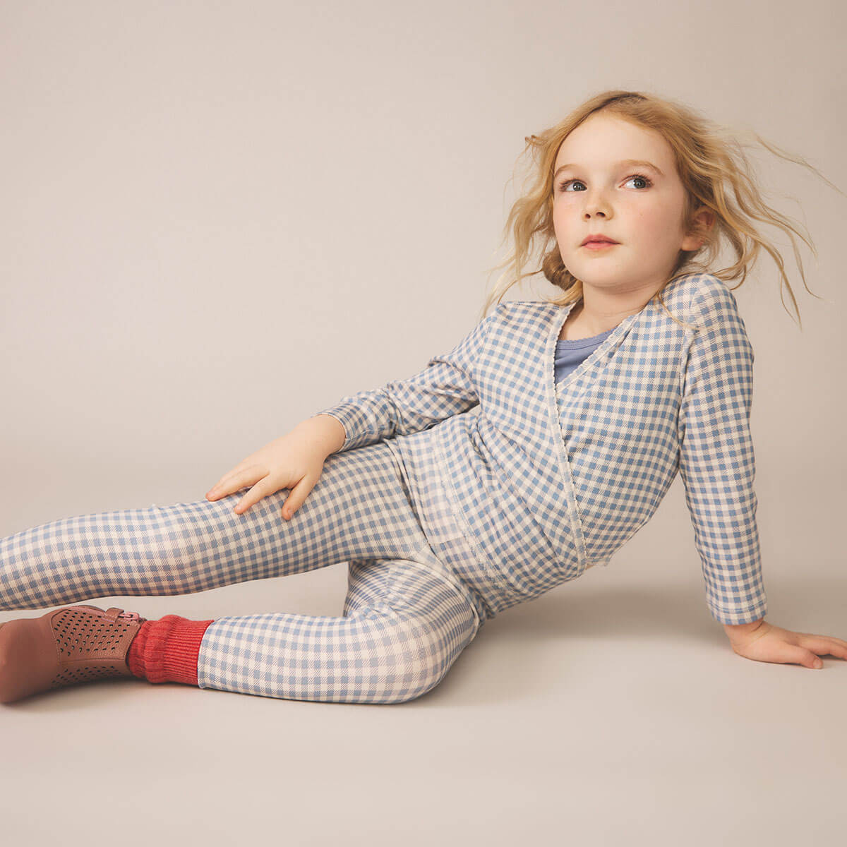 Wrap Tee in Gingham Print / Powder by Soor Ploom
