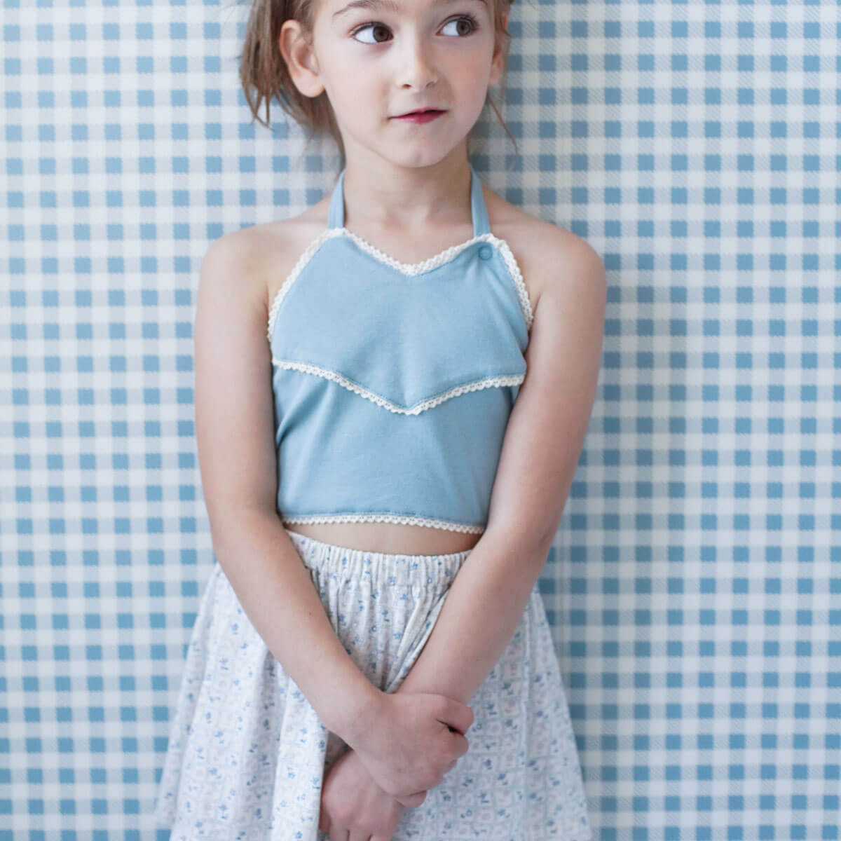 Kids' Block Skort in Flower Press Print Azul by Soor Ploom