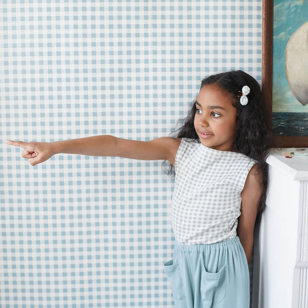 トップス soor ploom Lake Tee 6y Kids' Lake Tee in Gingham Print Azul by Soor Ploom | Organic Pima