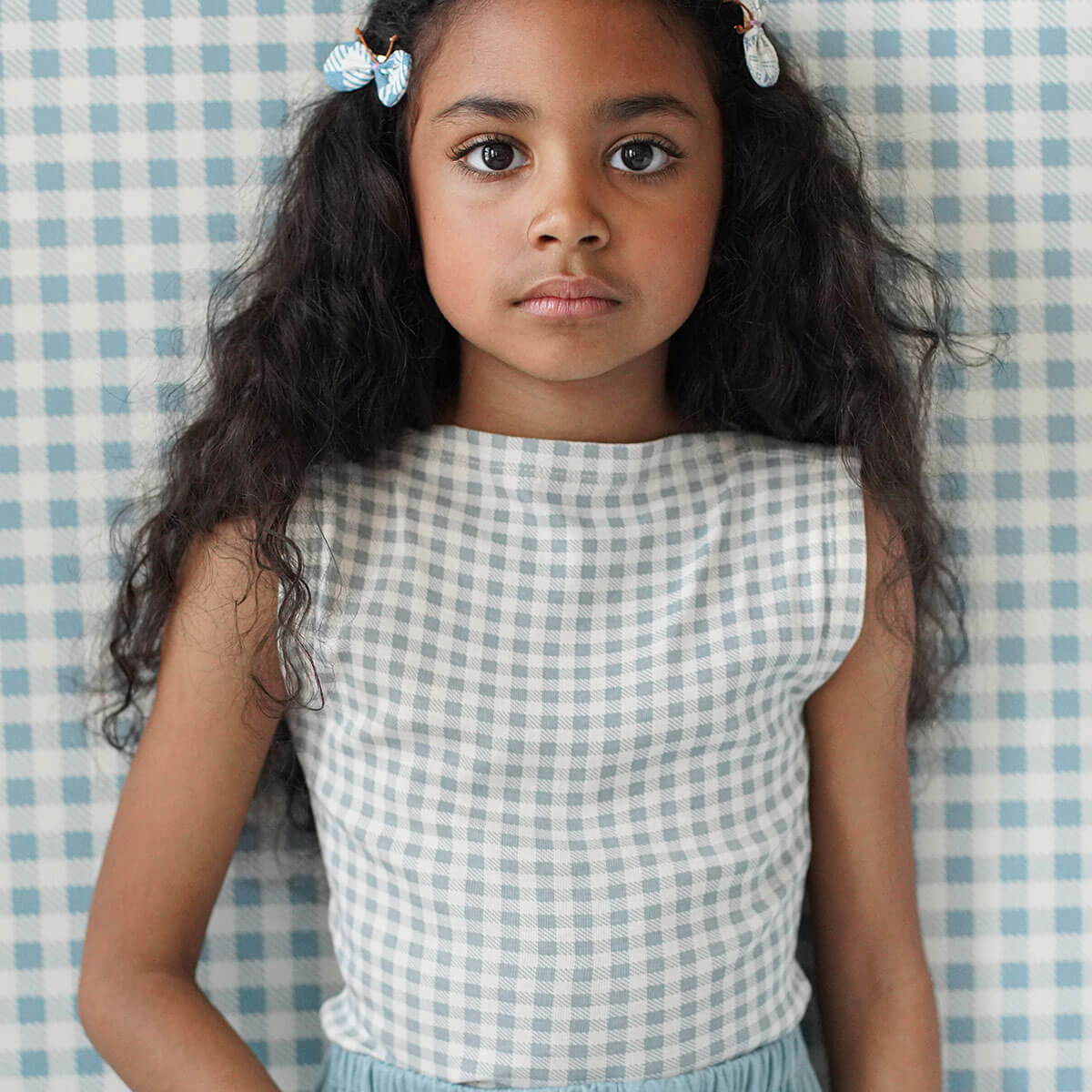 Kids' Lake Tee in Gingham Print Azul by Soor Ploom | Organic Pima