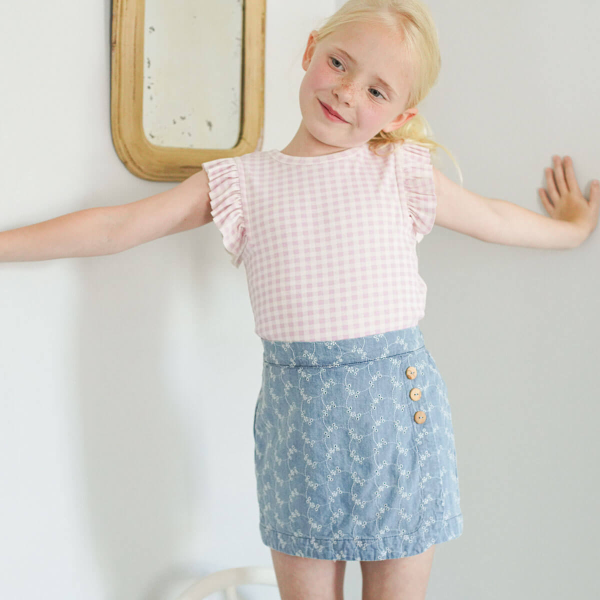 ボトムス SOOR PLOOM Olive Skort Embroidered Denim Olive Skort in Embroidered Denim by Soor Ploom – Junior Edition