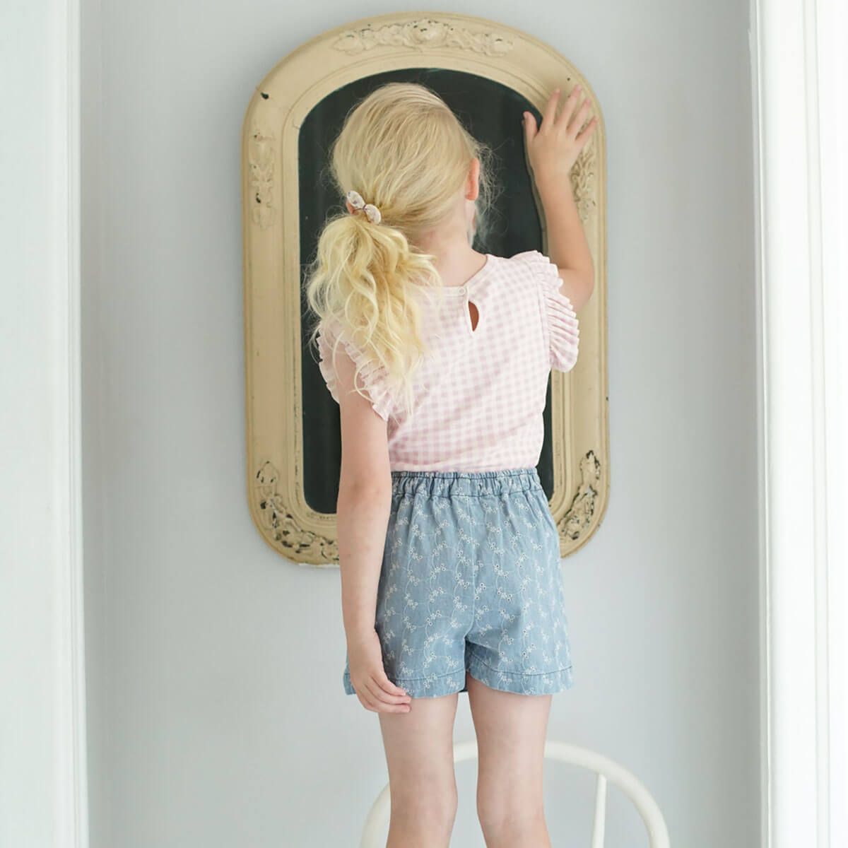 Olive Skort in Embroidered Denim by Soor Ploom – Junior Edition
