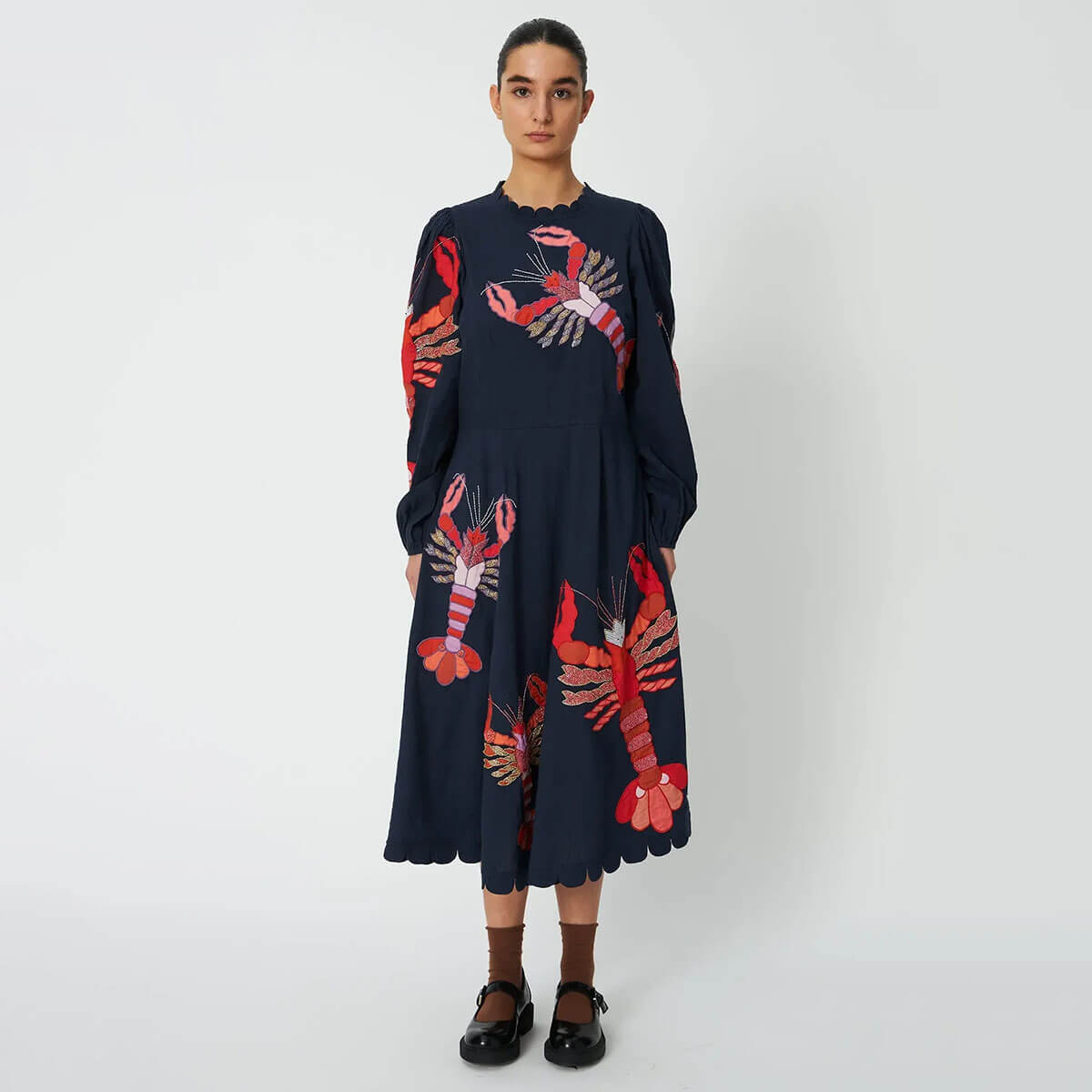 Women's Embroidered Midi Dress in Navy by Stella Nova