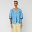 Top With Scallop Edge Collar in Blue Coral by Stella Nova