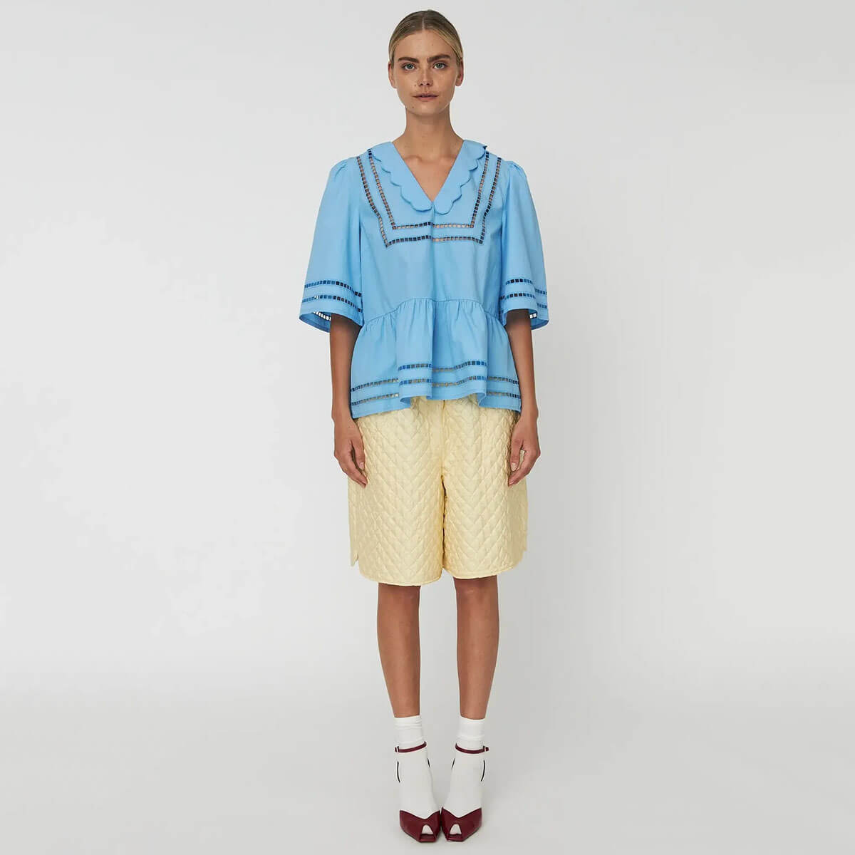 Top With Scallop Edge Collar in Blue Coral by Stella Nova