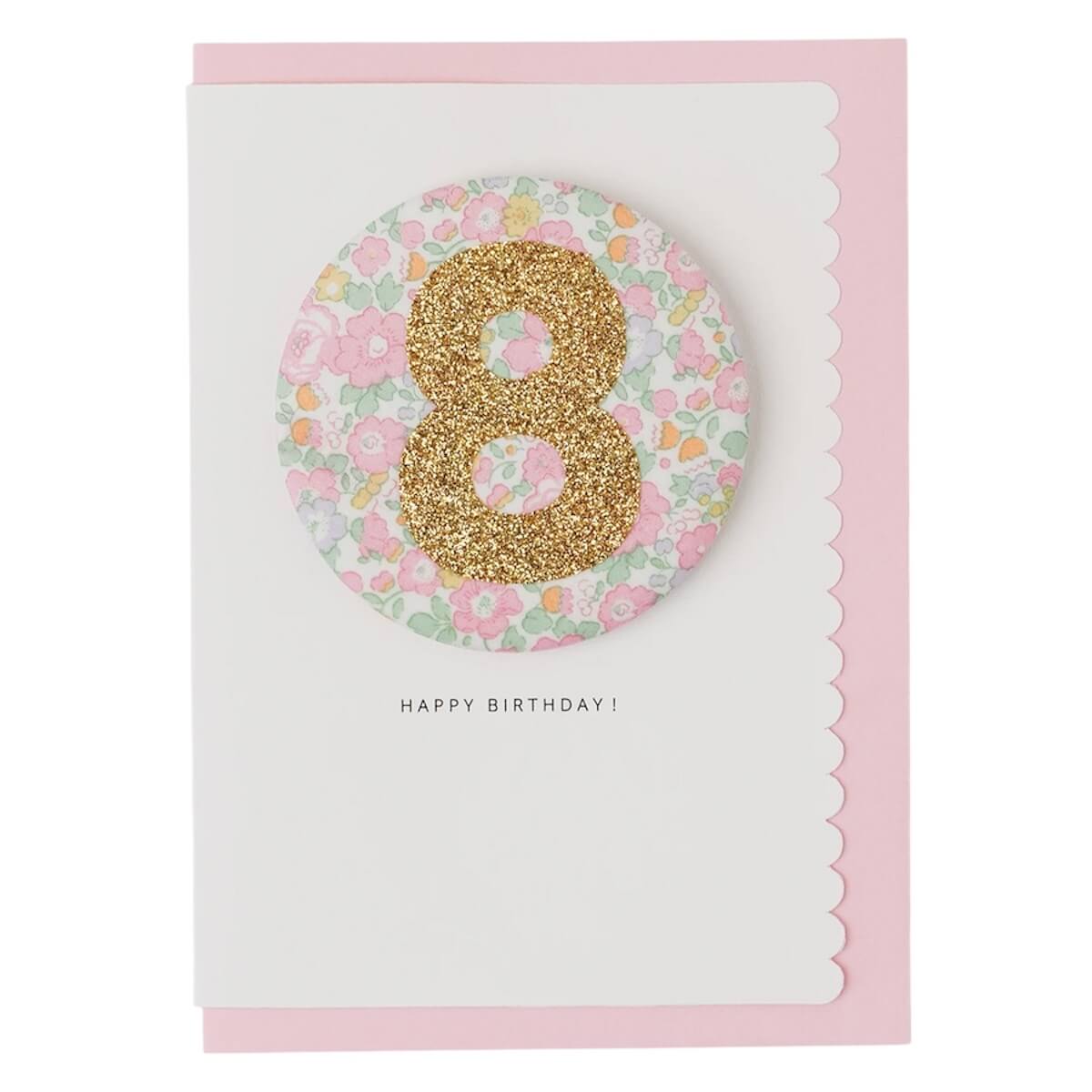 Age 8 Badge Greetings Card in Betsy Ann Liberty Print by The Charming Press